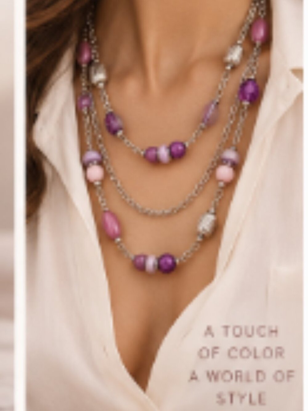 New York & Company Purple & Silver Multi-Strand Necklace – 16”